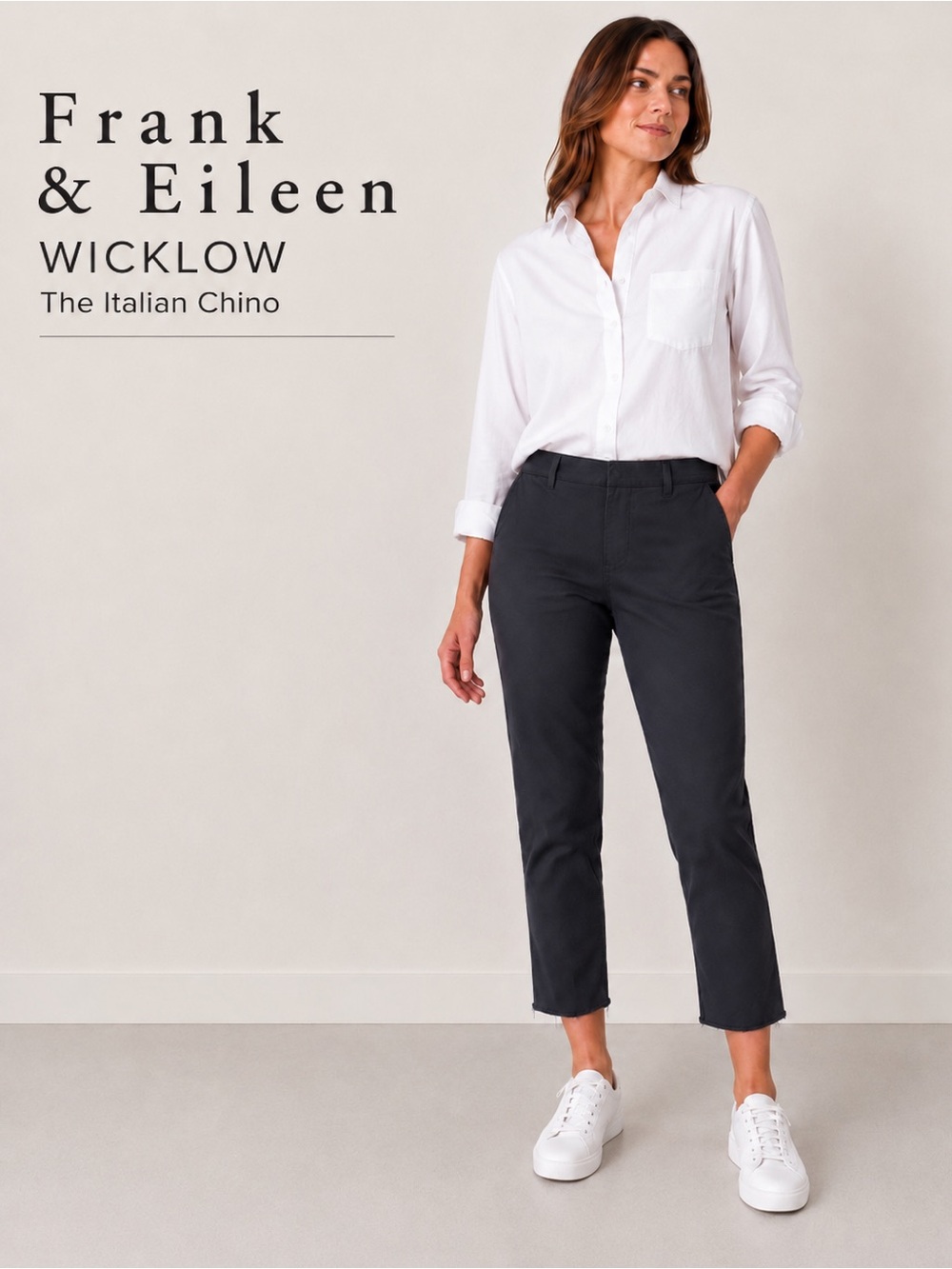 Frank & Eileen Wicklow Italian Chino Crop Pants Washed Black Size 12
